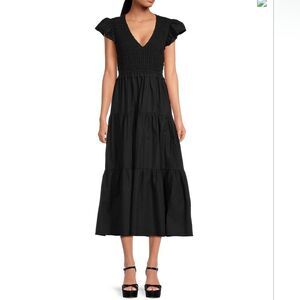 New XL Caara Phoebe Tiered Linen  Black Midi Dress